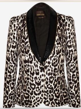 Roberto Cavalli Glitter Leopard Jacquard sequin  Runway Jacket Blazer Italian 46